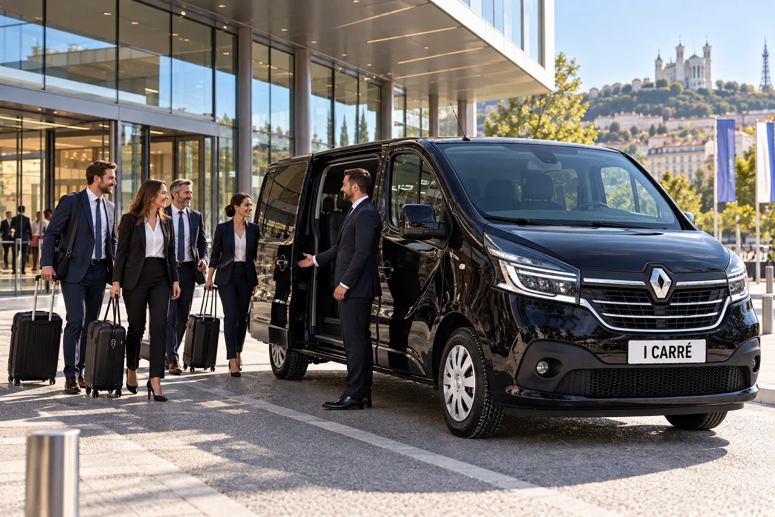 Chauffeur accueillant un client VIP pour un transfert avec chauffeur en France