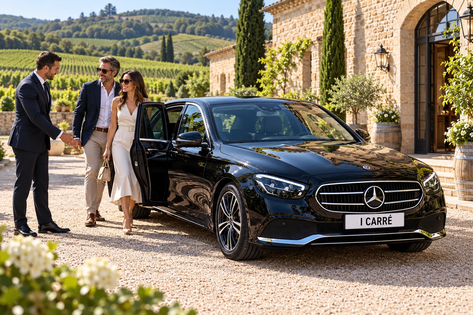 Passager en déplacement professionnel dans une voiture avec chauffeur à Bordeaux